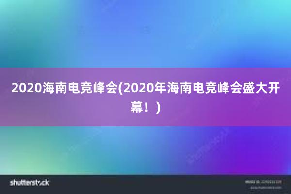 2020海南电竞峰会(2020年海南电竞峰会盛大开幕！)