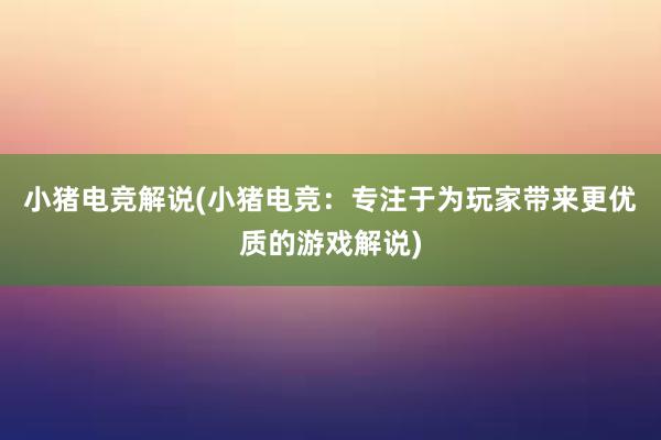 小猪电竞解说(小猪电竞：专注于为玩家带来更优质的游戏解说)