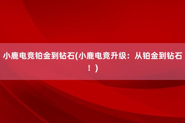 小鹿电竞铂金到钻石(小鹿电竞升级：从铂金到钻石！)