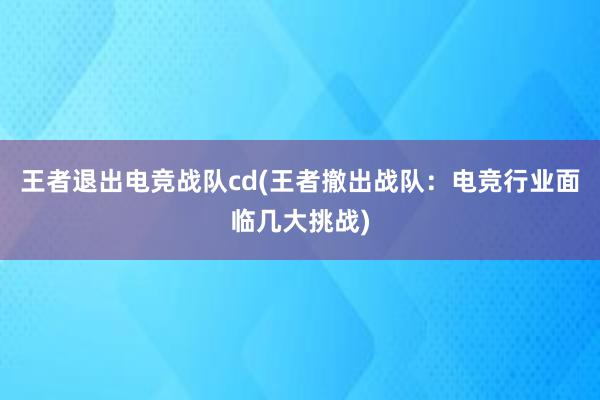 王者退出电竞战队cd(王者撤出战队：电竞行业面临几大挑战)