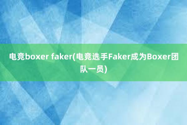 电竞boxer faker(电竞选手Faker成为Boxer团队一员)