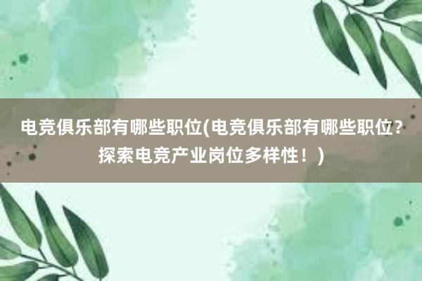 电竞俱乐部有哪些职位(电竞俱乐部有哪些职位？探索电竞产业岗位多样性！)