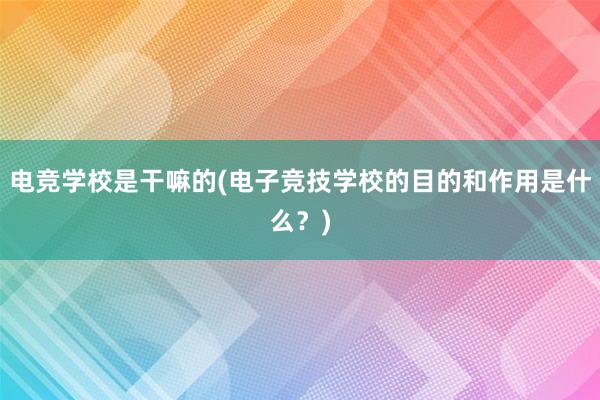 电竞学校是干嘛的(电子竞技学校的目的和作用是什么？)