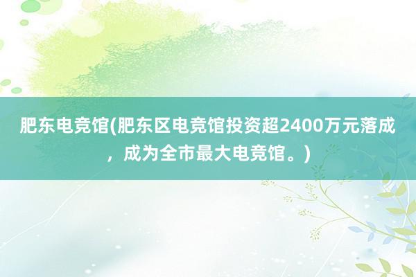 肥东电竞馆(肥东区电竞馆投资超2400万元落成，成为全市最大电竞馆。)