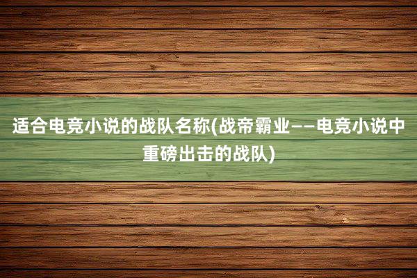 适合电竞小说的战队名称(战帝霸业——电竞小说中重磅出击的战队)