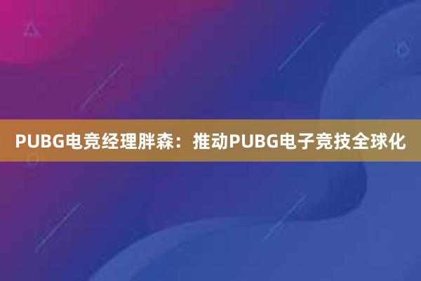 PUBG电竞经理胖森：推动PUBG电子竞技全球化